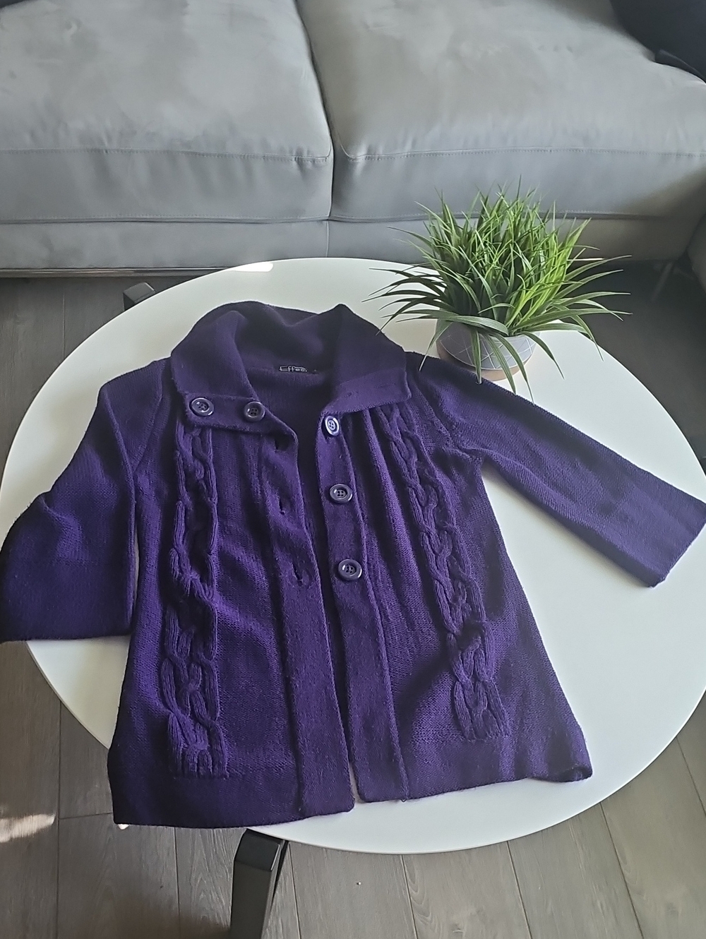 Purple Cable Knit Button-Up Coat